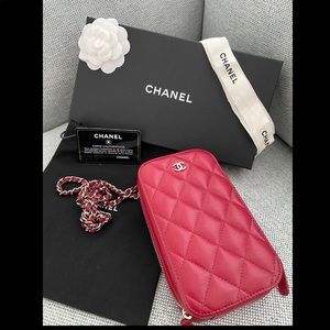 (SOLD)Chanel Crossbody Caviar CC Quilted Phone Holder with Chain